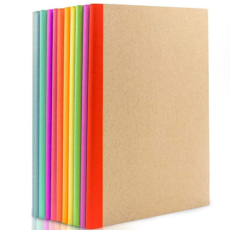 10 Pack Composition Journals Notebook, Kraft Notebooks with Rainbow Spines, Brown Soft Cover A5 Notebooks 5.5” x 8.3” 60 Pages, Lined Paper for School, Office, or Home