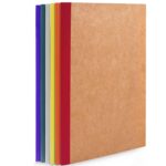 10 Pack Composition Journals Notebook, Kraft Notebooks with Rainbow Spines, Brown Soft Cover A5 Notebooks 5.5” x 8.3” 60 Pages, Lined Paper for School, Office, or Home