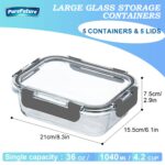 10-Piece Set (5-Pack, 36oz) Borosilicate Glass Food Storage Containers with Upgraded Detachable Locking Lids - Leak Proof Meal Prep Lunch Boxes, Oven/Microwave Safe