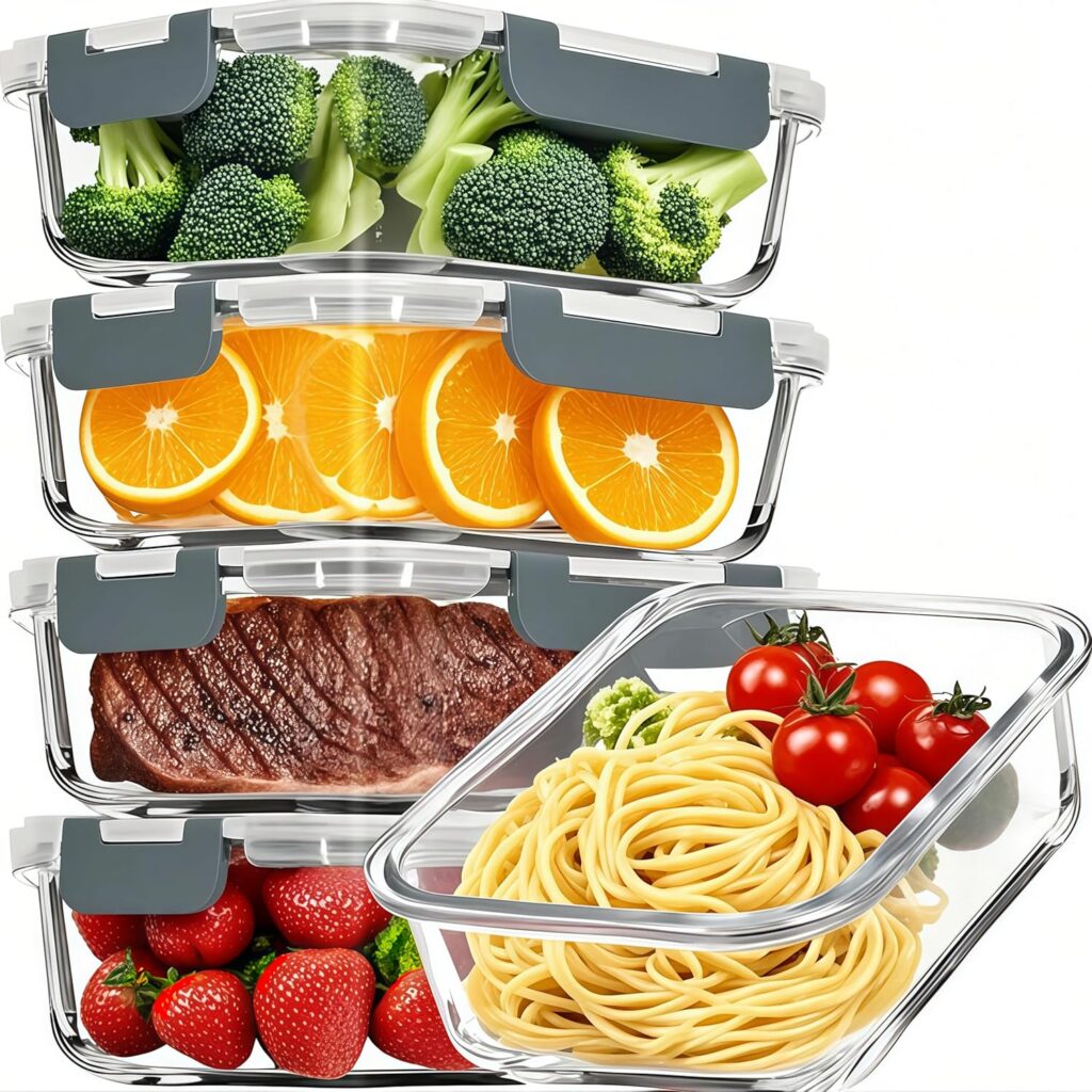 10-Piece Set (5-Pack, 36oz) Borosilicate Glass Food Storage Containers with Upgraded Detachable Locking Lids - Leak Proof Meal Prep Lunch Boxes, Oven/Microwave Safe