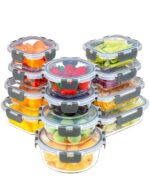 10-Piece Set (5-Pack, 36oz) Borosilicate Glass Food Storage Containers with Upgraded Detachable Locking Lids - Leak Proof Meal Prep Lunch Boxes, Oven/Microwave Safe