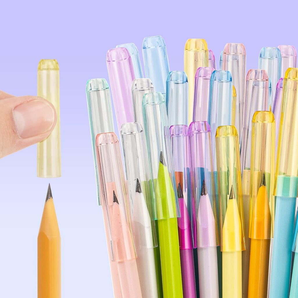 100 Pcs Pencil Cap - Sukh Pencil Tip Protector Colorful Plastic Cover Pencils Extender Holders Pen Toppers for Gifts Student Classroom Office School Supplies