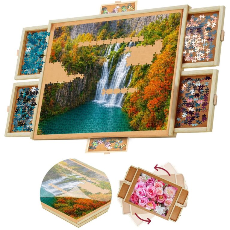 1500 Piece Wooden Jigsaw Puzzle Table - 6 Drawers, Rotating Puzzle Board | 35” X 28” Jigsaw Puzzle Board | Puzzle Cover Included - Portable Puzzle Tables for Adults and Kids by...