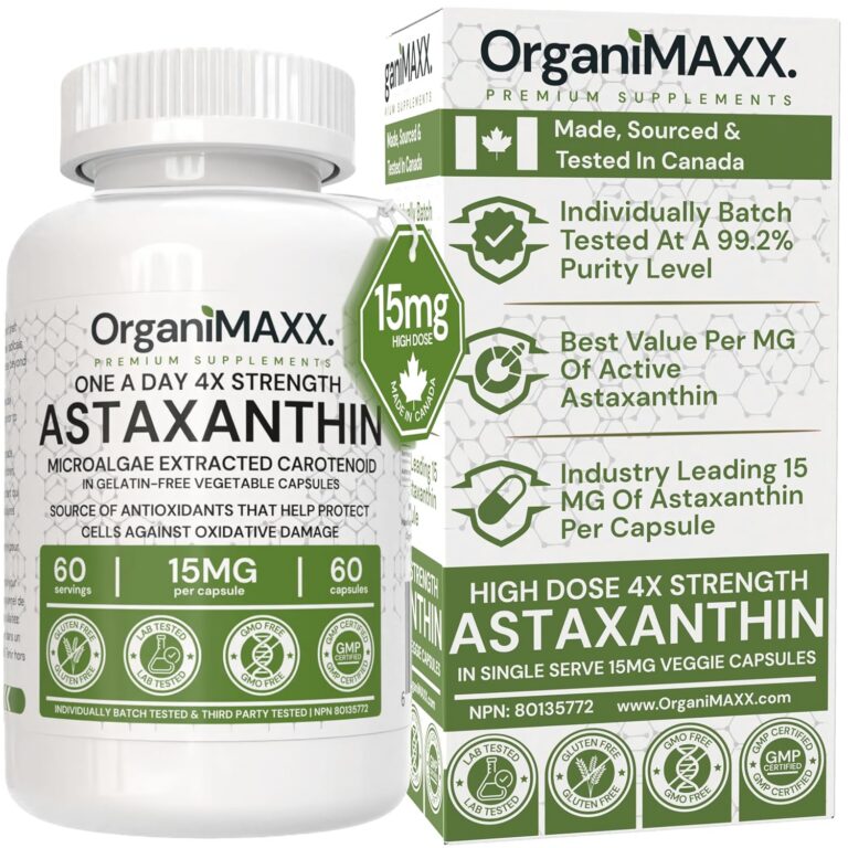 15mg Astaxanthin 4X Strength, 60 Max Absorption Vegetable Capsules. OrganiMAXX Astaxanthin Supplement GMO-Free Microalgae Extract Carotenoids. Antioxidant Support for Hair, Skin...