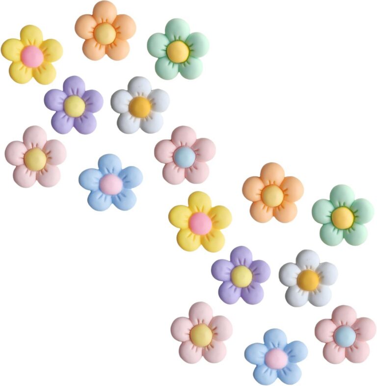 16Pcs Croc Charms for Clogs Bubble Slides Sandals, Cute Five Flower shaped resin Croc Pins for Girls Teens Women Adults, Fresh Shoe Charms Accessories DIY Gifts