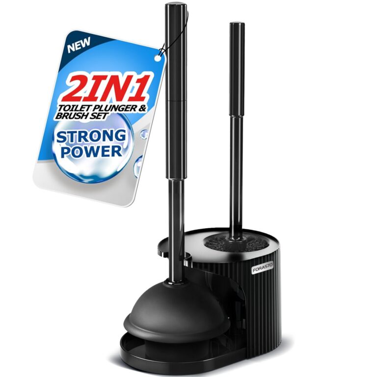 2 in 1 Toilet Brush and Plunger Set, Extended Handle, Bathroom Cleaning Tools, Toilet Bowl Brush and Plungers Combo, Bathroom Cleaning Supplies, Charcoal