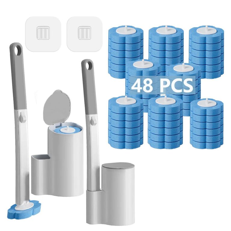 2 Pack Disposable Toilet Brush and Holder Set,Extended Handle with 48 Cleaner Refills Toilet Brush for Toilet Bowl Cleaners,Bathroom Cleaning,Sink, Bathtub, Floor - Blue (Ocean...
