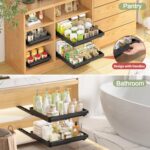 2 Pack Pull Out Cabinet Organizers Expandable (11.6''-17.5''), Plastic Slide Out Drawers for Kitchen, Bathroom, Pantry, Under Sink Storage, Pull Out Drawers Fixed with Adhesive...