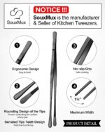 2 Pcs 12-inch Cooking Tweezers Tongs Precision Serrated Tips, Stainless Steel Professional Chef Tweezer Kitchen Tools for BBQ, Plating and Serving