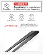 2 Pcs 12-inch Cooking Tweezers Tongs Precision Serrated Tips, Stainless Steel Professional Chef Tweezer Kitchen Tools for BBQ, Plating and Serving