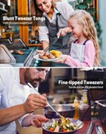2 Pcs 12-inch Cooking Tweezers Tongs Precision Serrated Tips, Stainless Steel Professional Chef Tweezer Kitchen Tools for BBQ, Plating and Serving