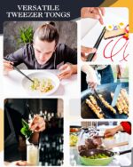 2 Pcs 12-inch Cooking Tweezers Tongs Precision Serrated Tips, Stainless Steel Professional Chef Tweezer Kitchen Tools for BBQ, Plating and Serving