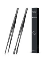 2 Pcs 12-inch Cooking Tweezers Tongs Precision Serrated Tips, Stainless Steel Professional Chef Tweezer Kitchen Tools for BBQ, Plating and Serving