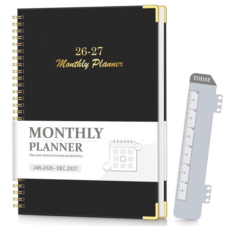 2026-2027 Monthly Planner for Jan 2026-Dec 2027, 7.4" x 10.2" 24-Month Calendar Planner, 2 Years Spiral Hardcover Calendar for School & Office, Black