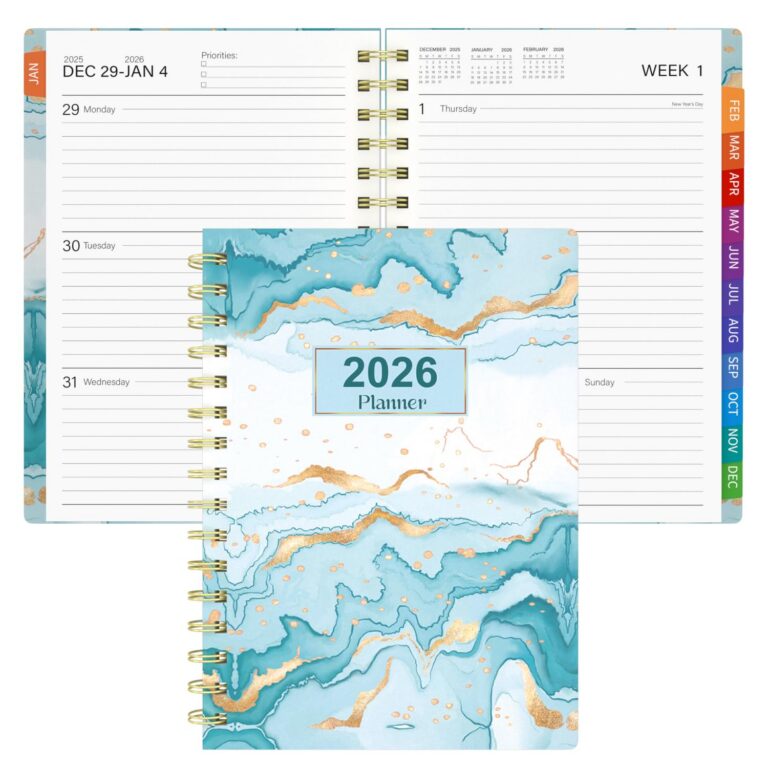 2026 Planner Weekly and Monthly, 12-Month Planner from Jan - Dec 2026 with Colorful Monthly Tabs, Dual Spiral Bound, Back Poly Pocket, Thick Paper for School & Work - A5 (8.45"...