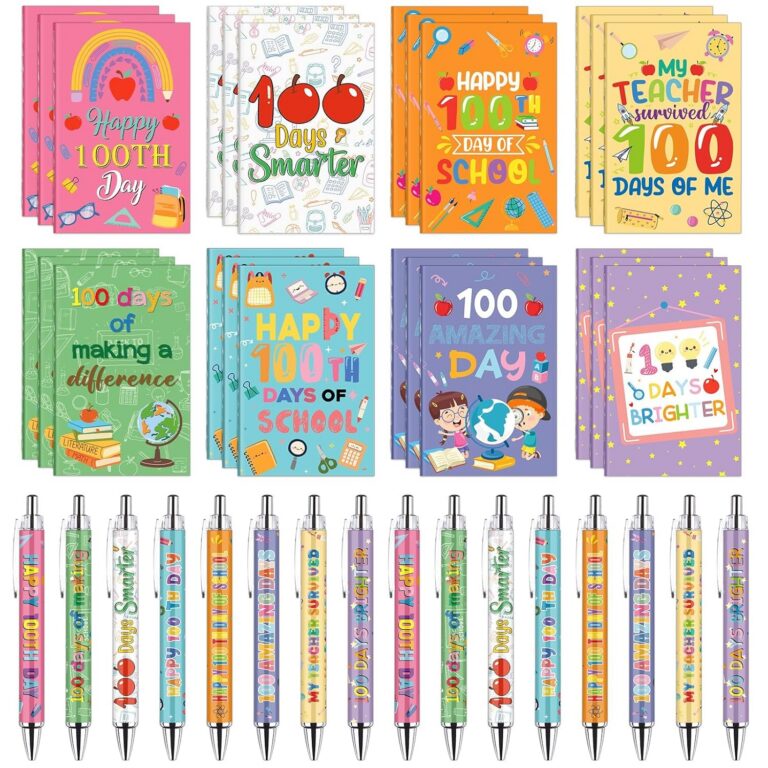24 Sets 100th Day of School Mini Notebooks Bulk 100 Days Retractable Ballpoint Pens for Kids Happy 100th Day of School Small Journal for Preschool Kindergarten Primary Classroom...