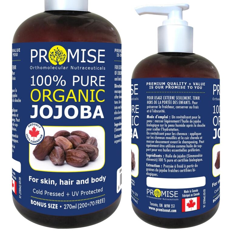 270ml (9oz) ORGANIC JOJOBA Oil 100% Pure Moisturizing Oil, skin, hair and body, Unrefined Hexane Free, Natural Cold Pressed + UV Protected, Certified Organic, Made in Canada...