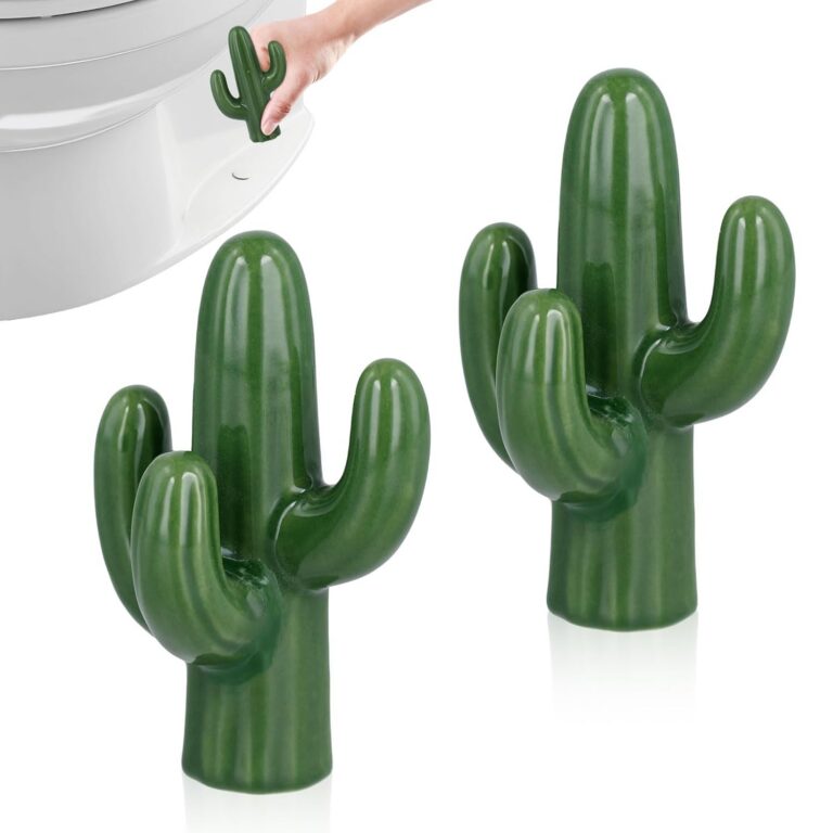 2pcs Toilet Bolt Caps, Ceramic Cute Cactus Covers Toilet Screw Bolts Toilet Nut Bolt Covers Easy Installation Set for Bathroom Toilet Decoration