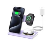 3 in 1 Foldable Charging Station for Apple Wireless Charger for iPhone 17 16 15 14 13 12 Series, Wireless Charging Station with Night Light for Apple Watch Charger for AirPods...