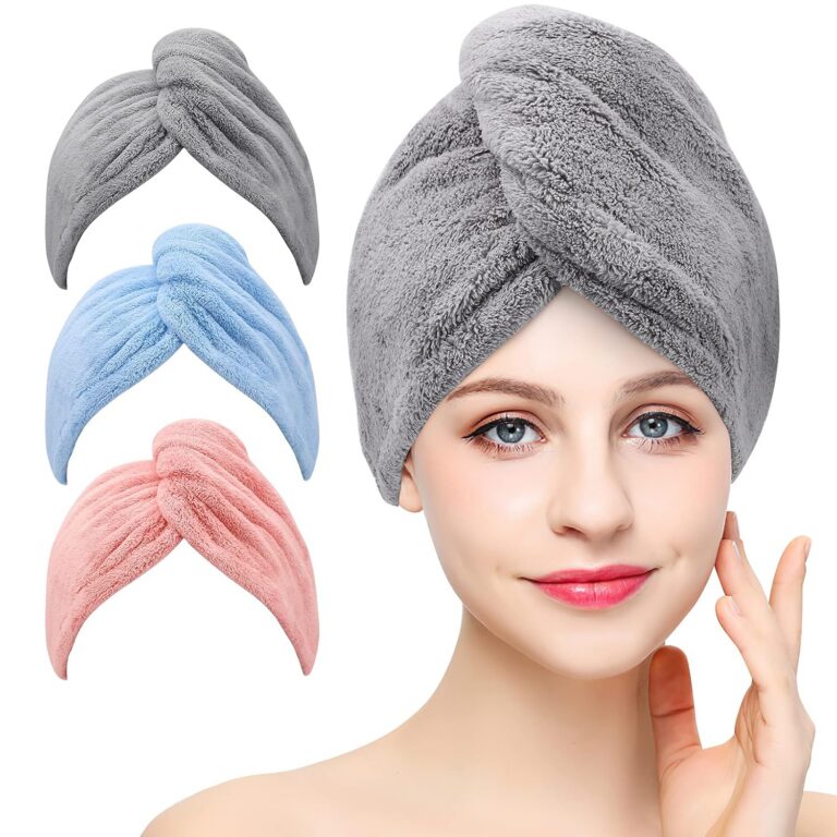 3 Pack Microfiber Hair Towel BEoffer Super Absorbent Hair Wraps for Women Wet Hair, Fast Drying Hair Turban, Hair Caps with Buttons for Drying Curly, Long & Thick Hair Anti...