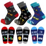 3 Pack Novelty Gamer Socks Gifts for Teenage Men, Funny Cotton Gaming Stuff Socks Birthday Gifts Size 7-12