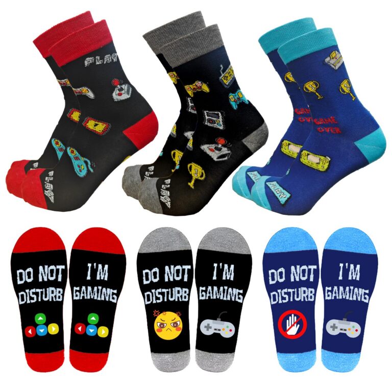 3 Pack Novelty Gamer Socks Gifts for Teenage Men, Funny Cotton Gaming Stuff Socks Birthday Gifts Size 7-12