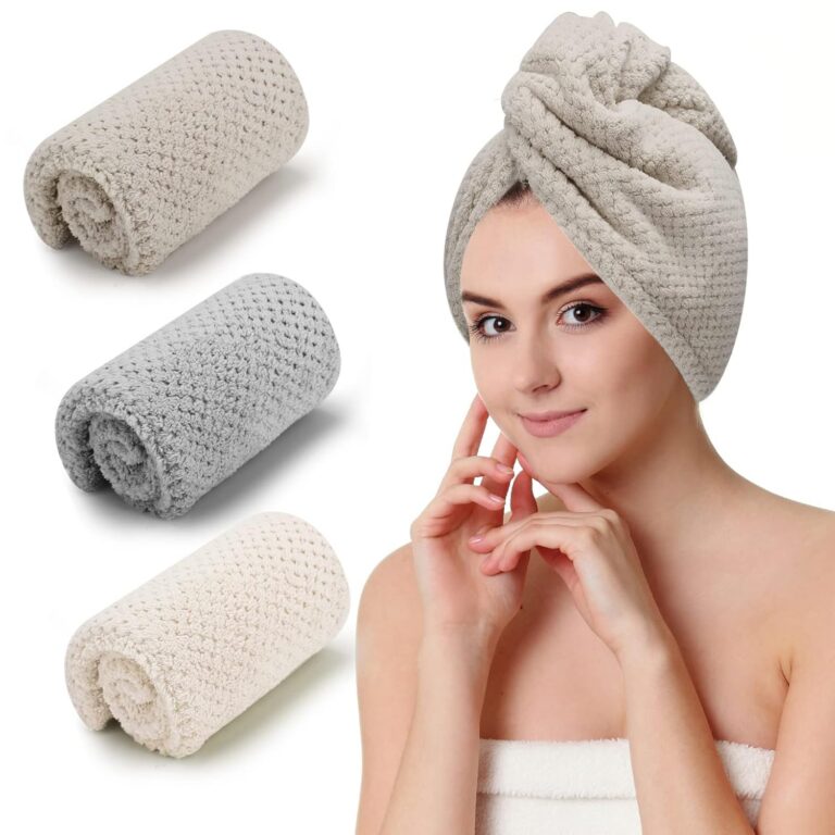 3 PCS Microfiber Hair Towel, Hair Wraps for Women Wet Hair, Fast Drying Hair Turban, Anti Frizz Head Towels Wrap for Curly Hair (Beige, Khaki, Grey)
