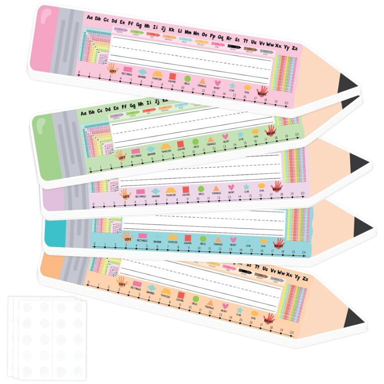 30 PCS Student Desk Name Plates Writable Name Tags with Alphabet, Number Line, Shapes, Colors for Classroom Teachers (Style-Pencil)