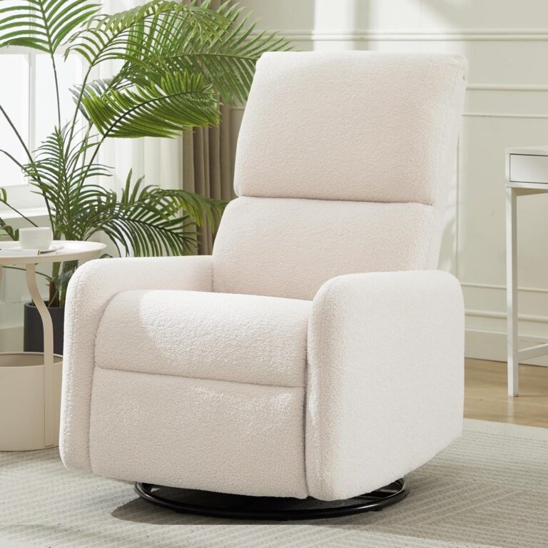 360° Swivel Glider Chair, Swivel Chair Nursery with Side Pockets, Deep Cushioned Seat, Rocking Chair with Structure Base, Nursery Chairs for Living Room, Beige