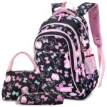 3PCS School Backpack for Girls, Kids Bookbags Set Primary Girls Students (Daypack + Lunch Bag + Pencil Case) (Navy Blue)
