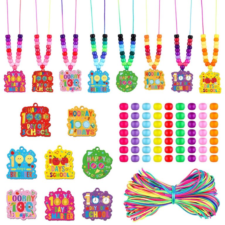 40 Pack 100 Days of School Craft Kit-100th Day of School Bead Necklace Making Kit with Wooden Pendants Multicolor Beads and Rope Necklace Craft Kit for Celebrate 100 Days Party...