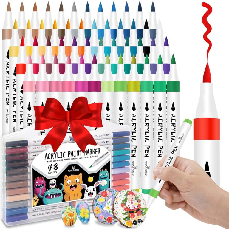 48 Colors Acrylic Paint Pens Paint Markers, Premium Acrylic Markers for Canvas Paper, Wood, Stone, Rock Painting, Perfect for School Projects, Art Class, and DIY Crafts
