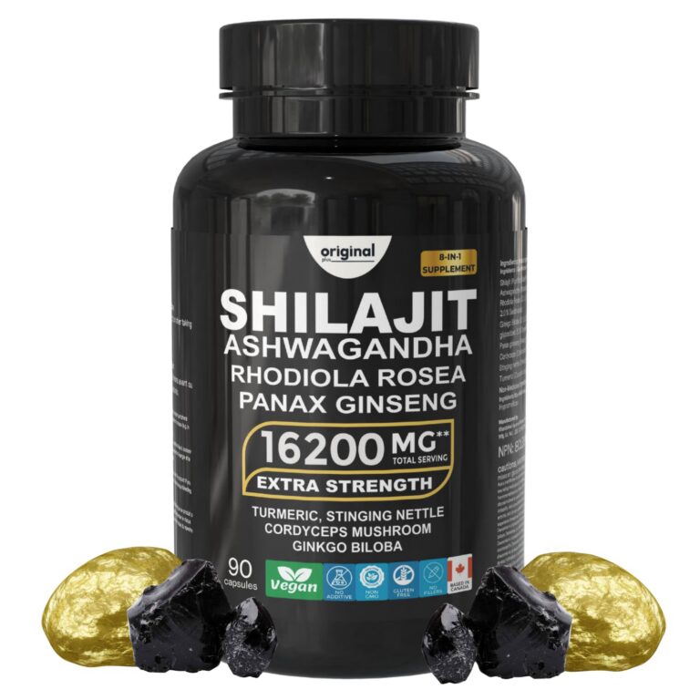 8-in-1 Pure Himalayan Shilajit with Ashwagandha, Rhodiola Panax Ginseng, Cordyceps Mushroom, Gingko Biloba Stinging Nettle and Turmeric I Organic Supplement Blend for Men and...