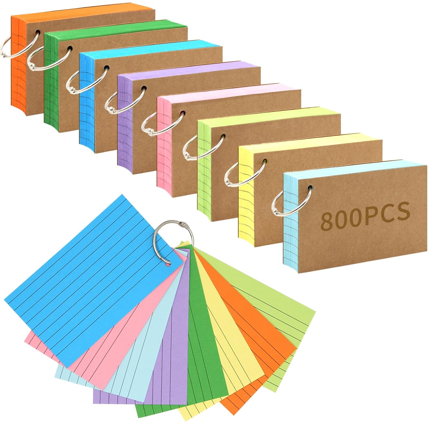 800 PCS Index Cards 3x5 Inches Colored Flash Cards with Ring, Punched Lined Flashcards Ruled Index Cards Notecards Study Cards Heavy Note Cards for Studying, Learning, School,... 800 PCS Index Cards 3x5 Inches Colored Flash Cards with Ring, Punched Lined Flashcards Ruled Index Cards Notecards Study Cards Heavy Note Cards for Studying, Learning, School,...