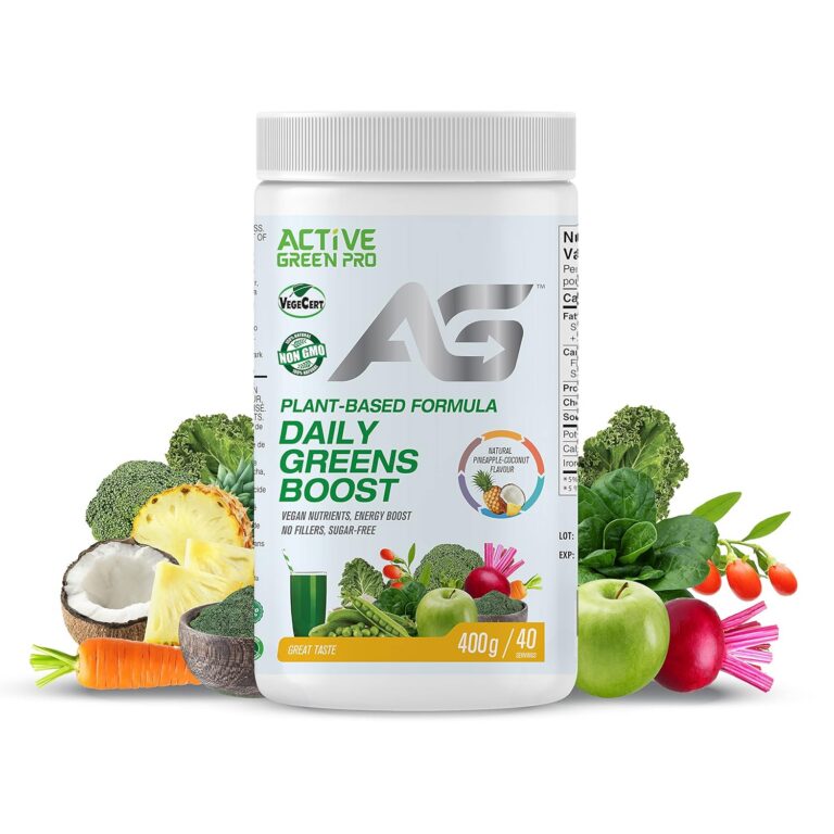 Active Green Pro® Greens Powder, 14 Superfoods, Antioxidants, Fiber, Vitamins & Minerals, Detox and Energy Boost, Natural Pineapple-Coconut Flavour, 40 Servings