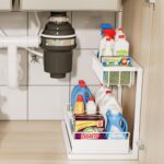 ADRIMER Under Sink Organizer, Pull Out Kitchen Sink Organizer, 2 Tier Slide Out Kitchen Organizers and Storage Metal Under Cabinet Storage Shelf, White