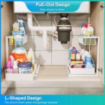 ADRIMER Under Sink Organizer, Pull Out Kitchen Sink Organizer, 2 Tier Slide Out Kitchen Organizers and Storage Metal Under Cabinet Storage Shelf, White