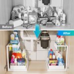ADRIMER Under Sink Organizer, Pull Out Kitchen Sink Organizer, 2 Tier Slide Out Kitchen Organizers and Storage Metal Under Cabinet Storage Shelf, White