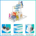 ADRIMER Under Sink Organizer, Pull Out Kitchen Sink Organizer, 2 Tier Slide Out Kitchen Organizers and Storage Metal Under Cabinet Storage Shelf, White