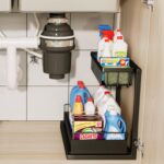 ADRIMER Under Sink Organizer, Pull Out Kitchen Sink Organizer, 2 Tier Slide Out Kitchen Organizers and Storage Metal Under Cabinet Storage Shelf, White