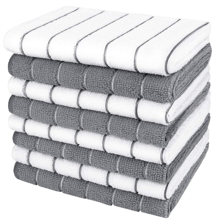AIDEA Microfiber Dishcloth Kitchen Towels 12”x12”, Super Soft and Absorbent-8 Pack, Multi-Purpose Dish Towels for Home, Kitchen-Grey/White