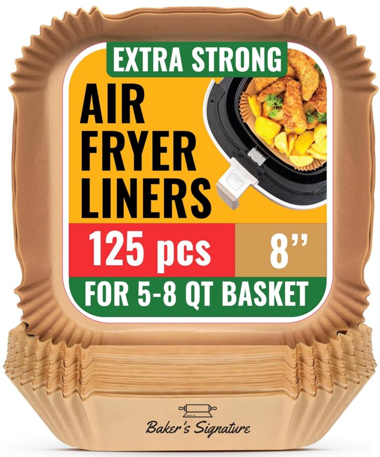 Air Fryer Liners, 125Pcs Disposable Parchment Paper Liners – Non-Stick and Oil Proof for Easy Cleanup – 8” Square for 5-8 qt Basket by Baker's Signature