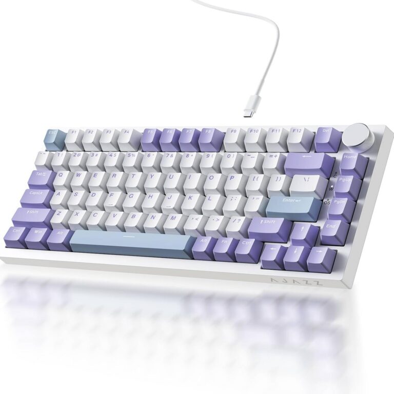 Ajazz AK820 75% Wired Gasket Mechanical Gaming Keyboard with Volume Knob - South Facing LED - PBT Keycaps - Programmable RGB Hot Swap Keyboard (AK820 Purple White Blue)
