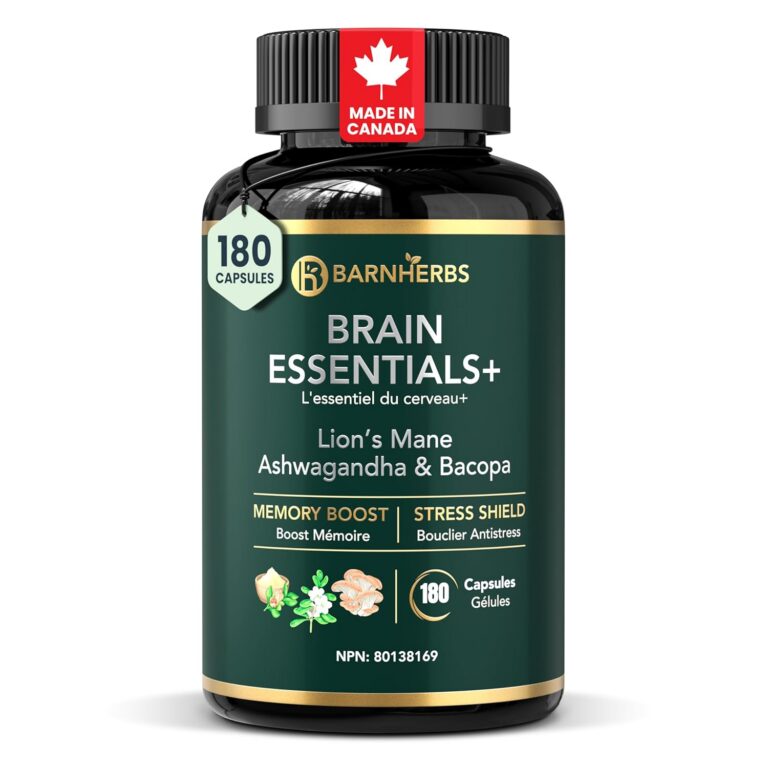 ALL-IN-ONE Brain Supplement | Lion’s Mane, Ashwagandha & Bacopa Monnieri | Natural Nootropic for Focus, Stress Relief & Memory Boost | Brain Essentials+ by BarnHerbs | 180...