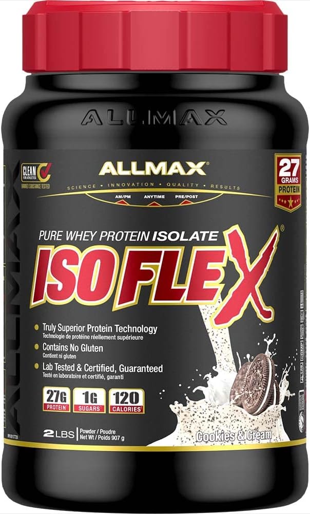 ALLMAX Nutrition - ISOFLEX - 100% Ultra-Pure Whey Protein Isolate - Cookies & Cream - 2 Pound