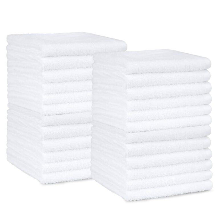 Amazon Basics Fast Drying Cotton Washcloths for Bathroom, Machine Washable, Soft and Highly Absorbent, 12 x 12 in, White, 24-Pack