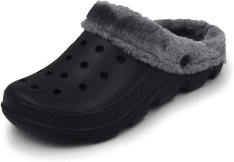 AMOJI Adult Unisex Fur Lined Clogs Winter House Slippers Garden Shoes