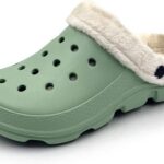 AMOJI Adult Unisex Fur Lined Clogs Winter House Slippers Garden Shoes