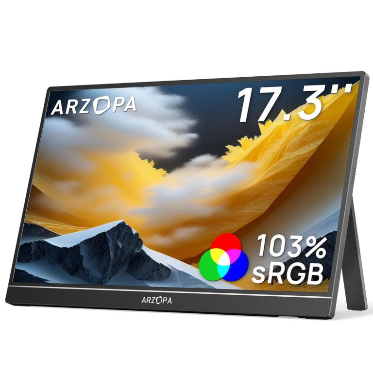 ARZOPA Portable Monitor 17.3", 1080P FHD 103% sRGB IPS Laptop Monitor Gaming Monitor Built-in Kickstand HDMI USB C External Screen with Dual Speakers for PC Mac Phone Xbox...