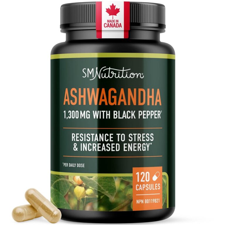 Ashwagandha Supplement 1300MG | High Strength Resistance to Stress & Increase Energy | Organic Ashwagandha Powder Capsules with Black Pepper for Absorption | Made in Canada |...